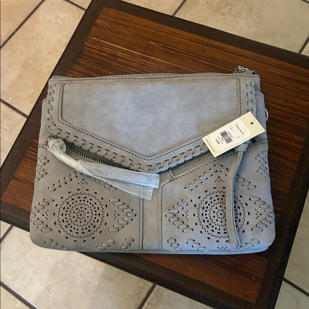 Francesca’s grey suede leather cross crossbody bag